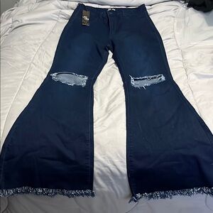 Distressed Blue Flare Jeans